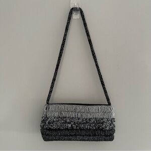 Lancôme Beaded Satin Small Shoulder Bag Clutch Rare Evening bag Silver & black